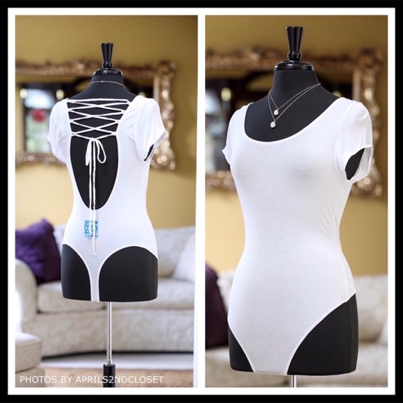 FREE PEOPLE WHITE BODYSUIT KNIT LACE UP TOP A2C - Picture 3 of 8